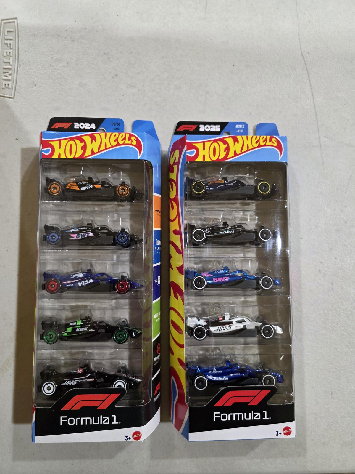 Hot Wheels BWT Alpine F1 car, vibrant accents and sponsor styling.