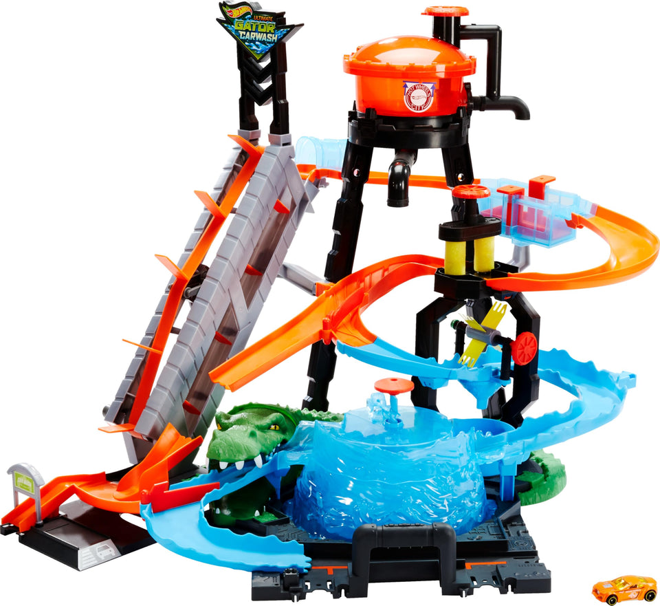 Hot Wheels City Car Wash with giant gator elevator for imaginative play