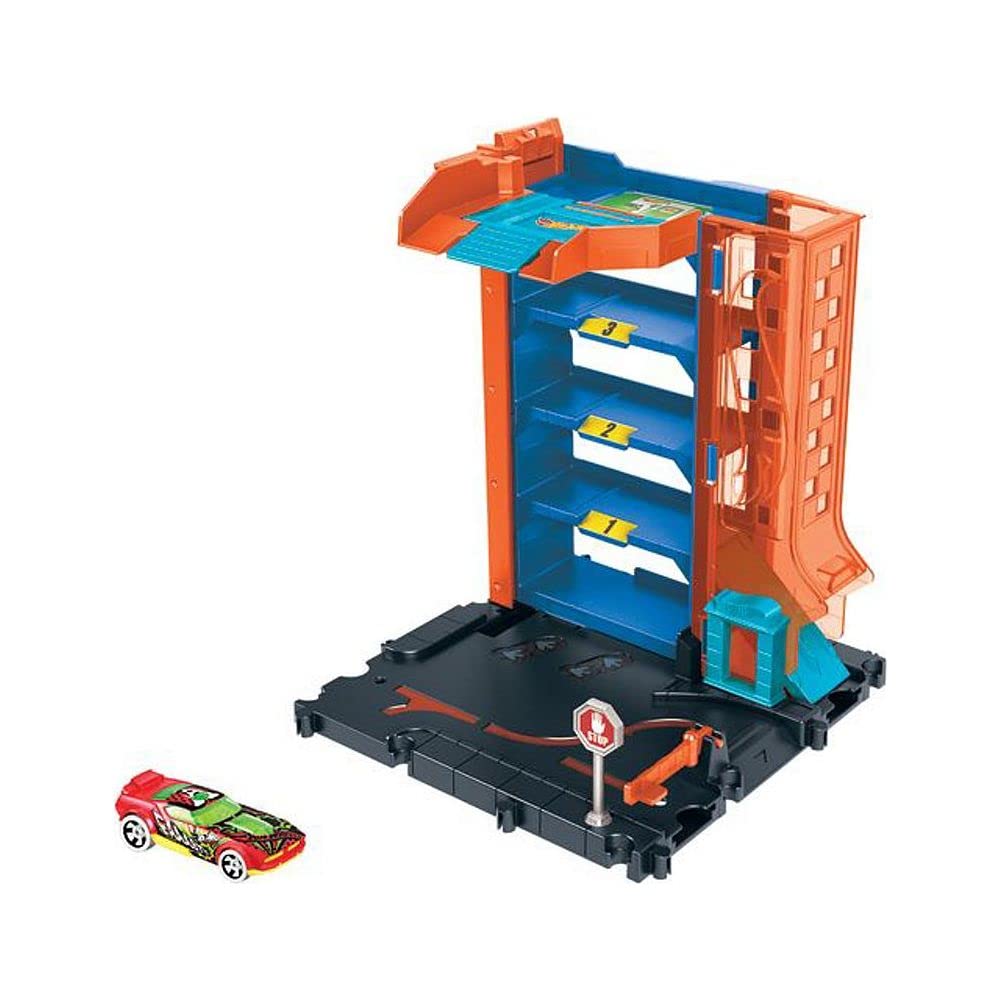 Hot Wheels City Downtown Car Park connectivity points link with other sets.