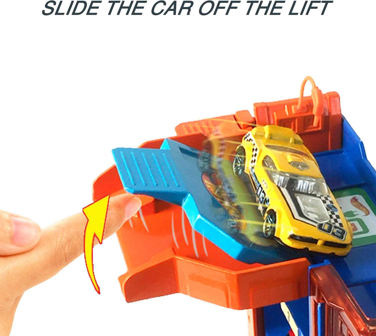 Hot Wheels City Downtown Car Park exit chute launches cars to new adventures.