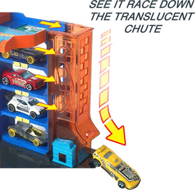 Hot Wheels City Downtown Car Park movable gates add interactive drama.