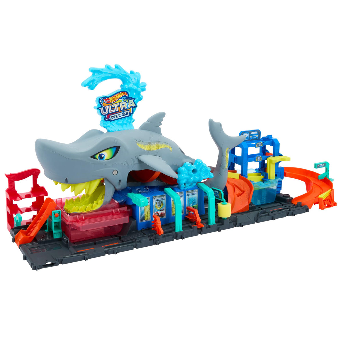 Hot Wheels inside-track race captures car speeding through the Shark's interior.