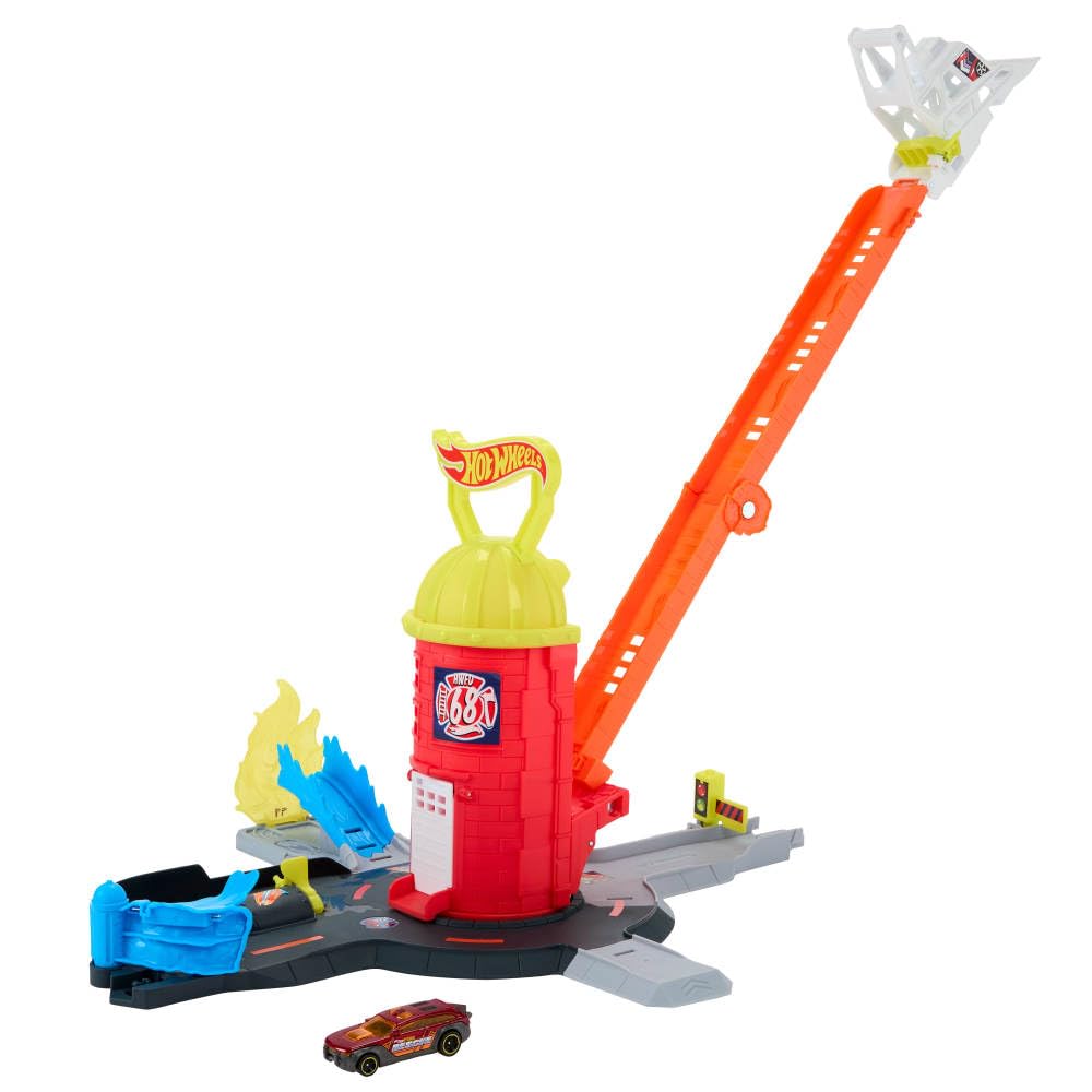 Hot Wheels City Super Fire Station with extended ladder for dramatic gravity drop play.