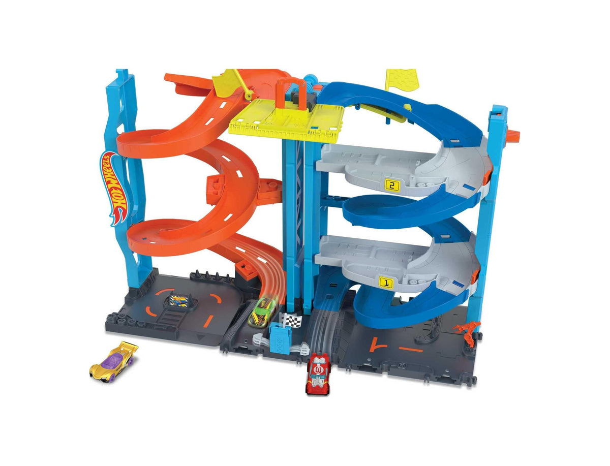 Hot Wheels City Transforming Race Tower elevator action for smooth, exciting races.