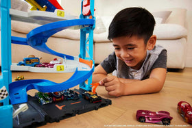 Hot Wheels City Transforming Race Tower, dual gates for fair start competition.