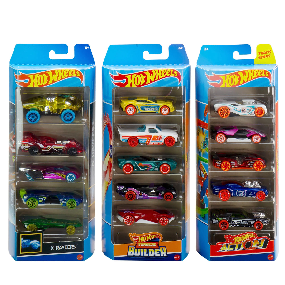 Hot Wheels collector cars in display-ready arrangement