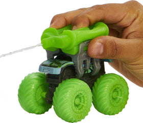Two Hot Wheels trucks engage in a color reveal battle