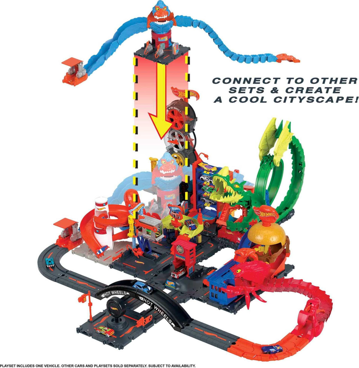 Hot Wheels City Wreck & Ride Gorilla Attack connects to other sets for expanded city play.