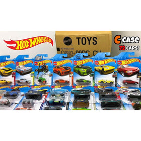 Hot Wheels die-cast cars variety pack offers diverse models for pretend races and display.