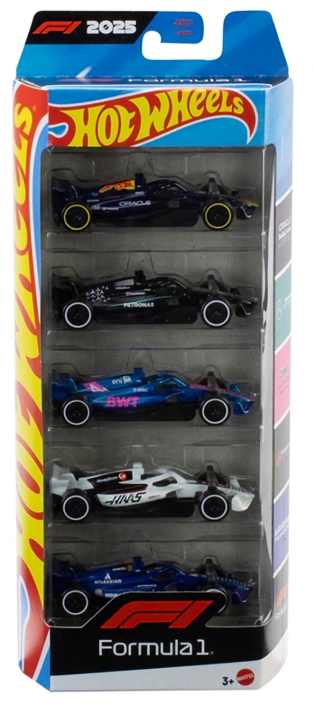 Hot Wheels F1 2025 pack side view adds variety to a collection.