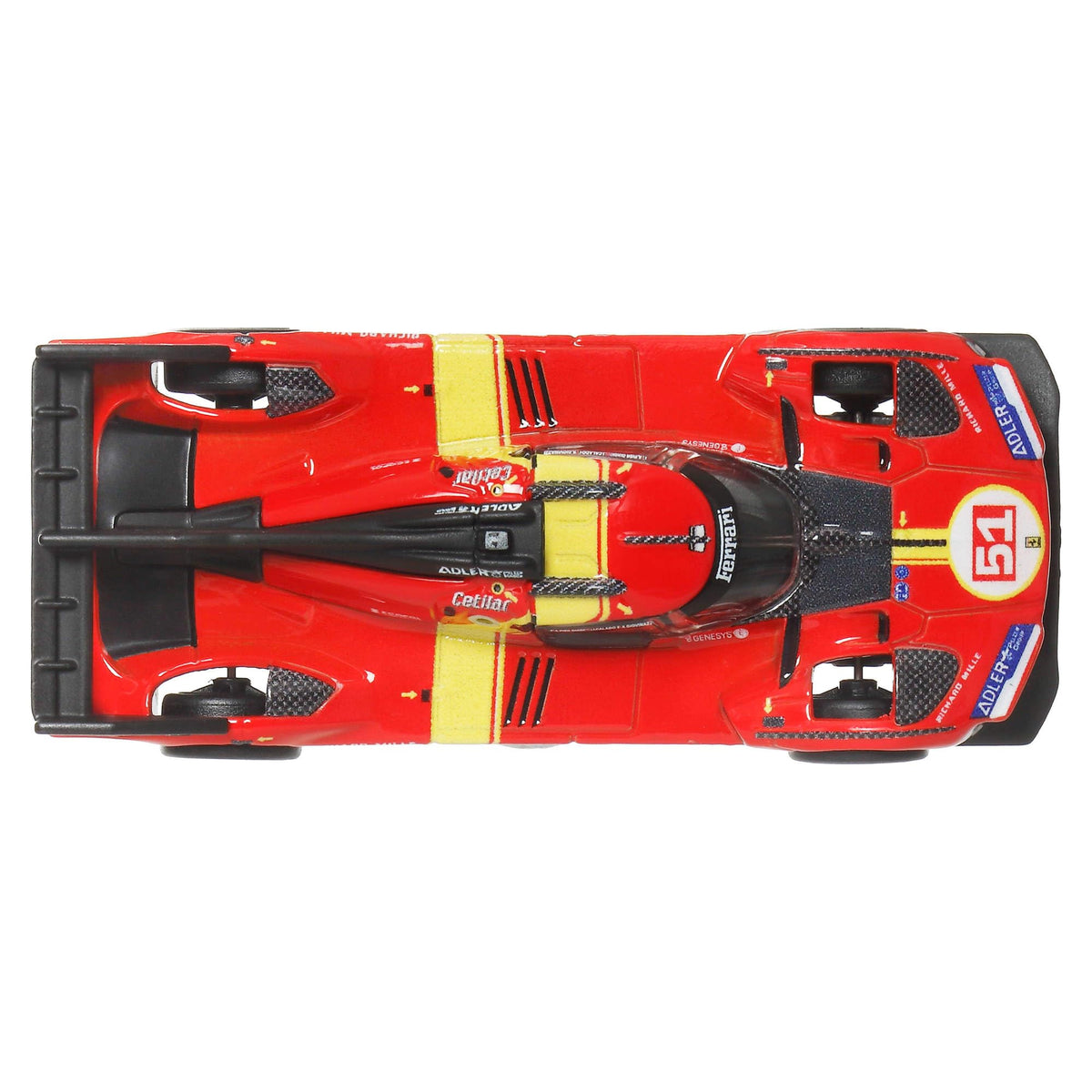 Hot Wheels Ferrari 499P with Real Riders tires for lifelike rolling and grip.