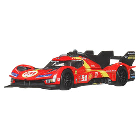 Hot Wheels Ferrari 499P side-profile highlighting metal/metal construction and precise decals.