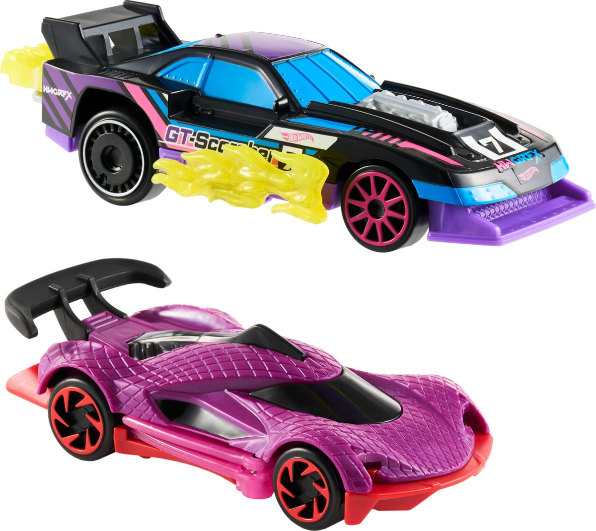 Hot Wheels Lets Race Activate GT-Scorcher with side flames for fast action.