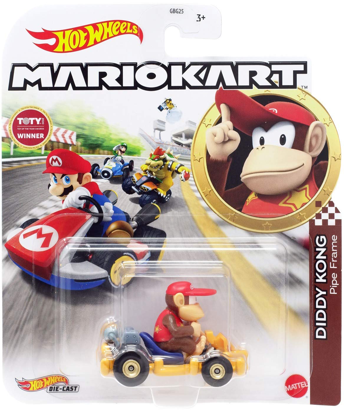 Hot Wheels Mario Kart Diddy Kong Pipe Frame die-cast car for offline racing and storytelling