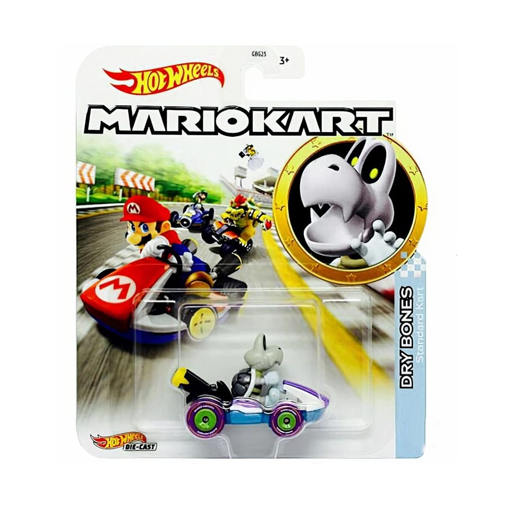 Hot Wheels Mario Kart Dry Bones detail shot showcasing authentic race car styling.