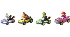 Fan-favorite Mario Kart characters on 4-pack karts for recognizable racing.