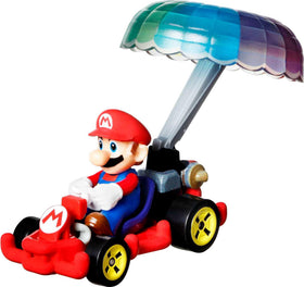 Hot Wheels Mario Kart glider Red Yoshi vehicle with glider wing for soaring play.