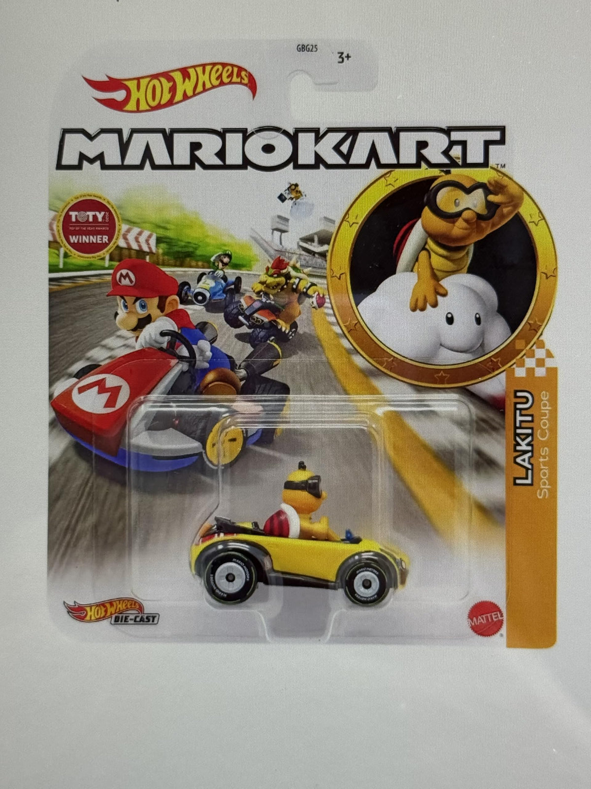 Hot Wheels Mario Kart Lakitu Sports Coupe front view, ideal display piece for fans and collectors.
