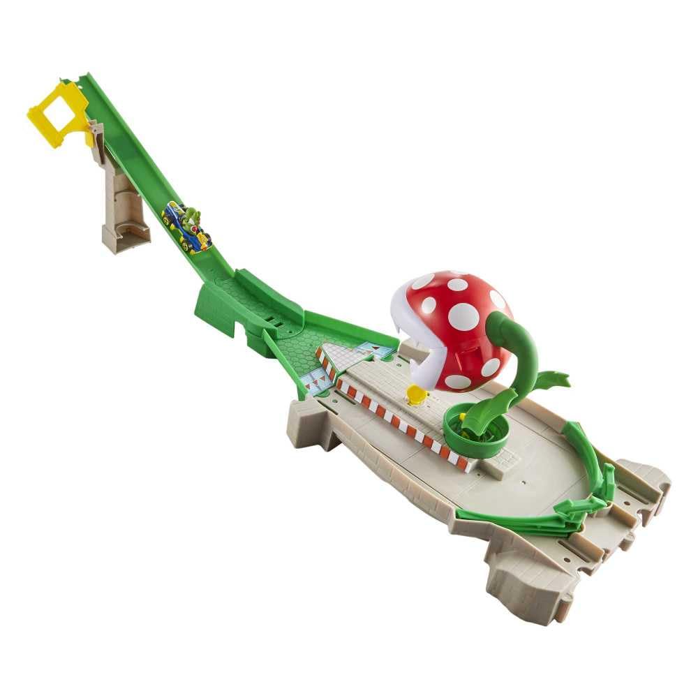 Hot Wheels Mario Kart Piranha Plant Track Playset showing fast track action for kids