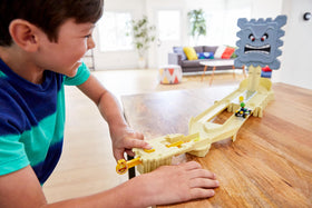 Hot Wheels Mario Kart Thwomp Ruins track features Mario kart ready for competitive racing.