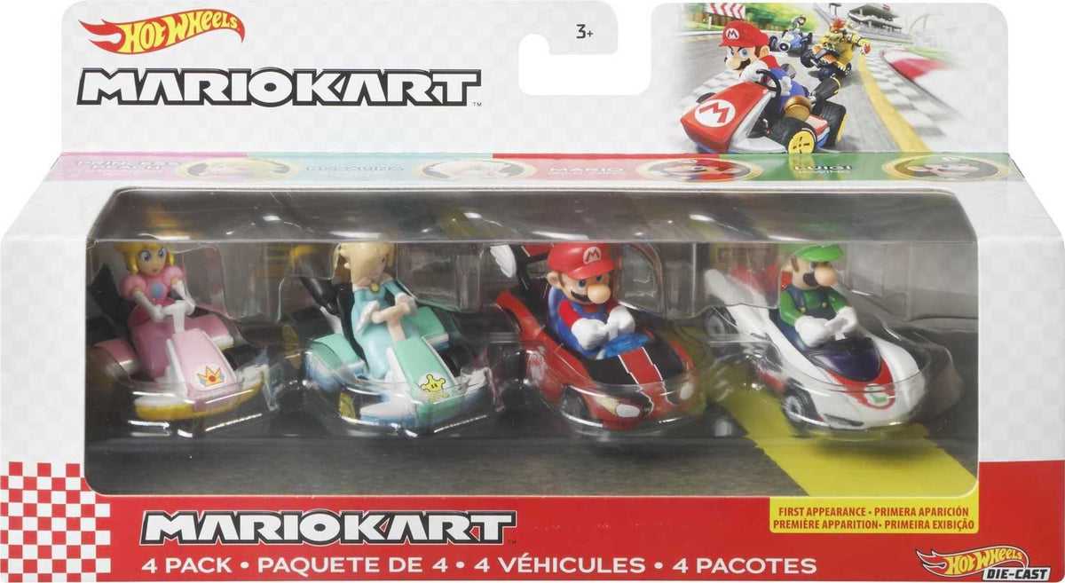 Hot Wheels Mario Kart track set on-track action invites dynamic racing.