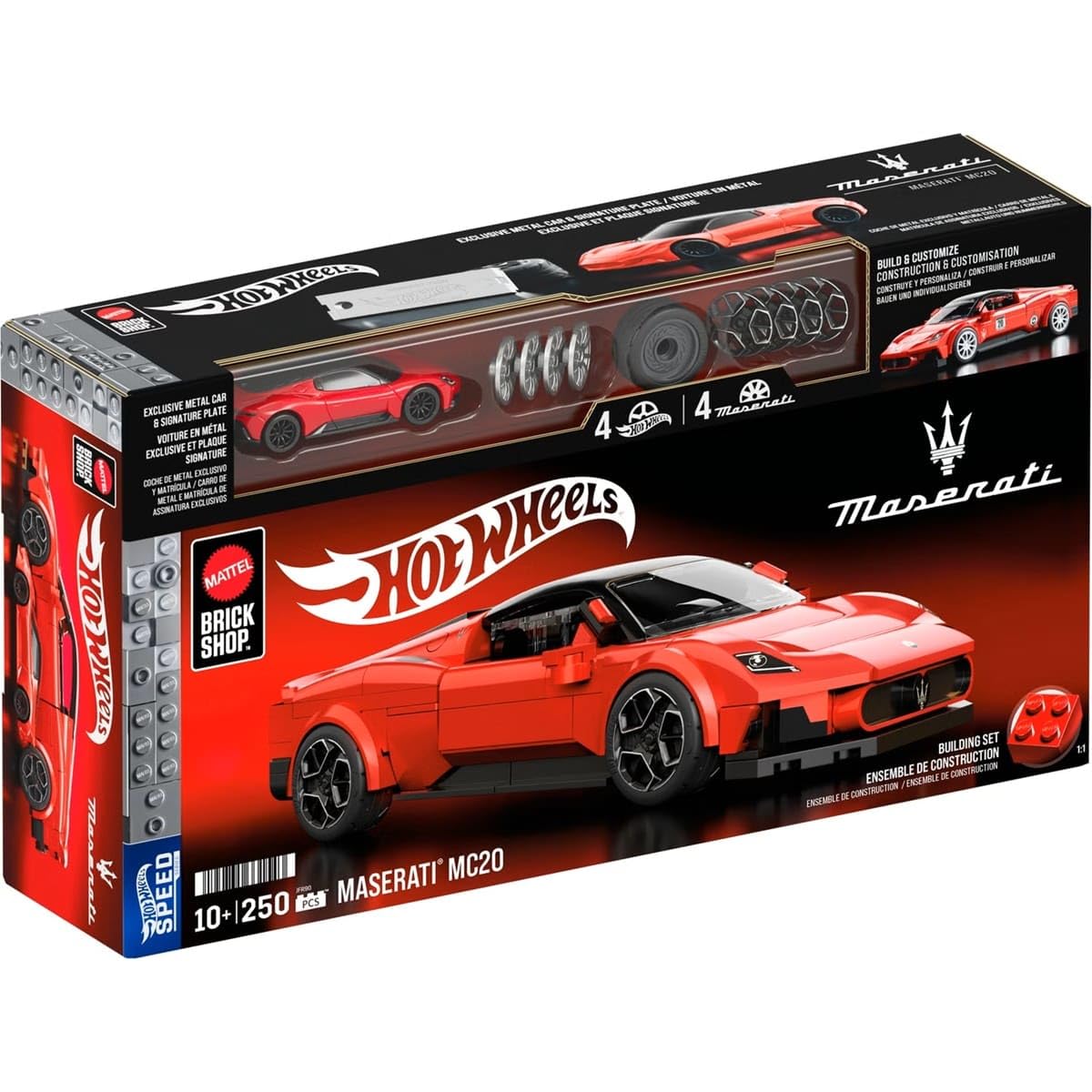 Hot Wheels Maserati MC20 building kit box shown for immersive, hands-on play