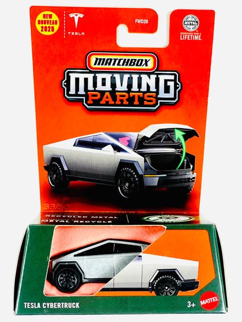 Hot Wheels Match Box Tesla Cybertruck Grey with moving parts for imaginative play and display.
