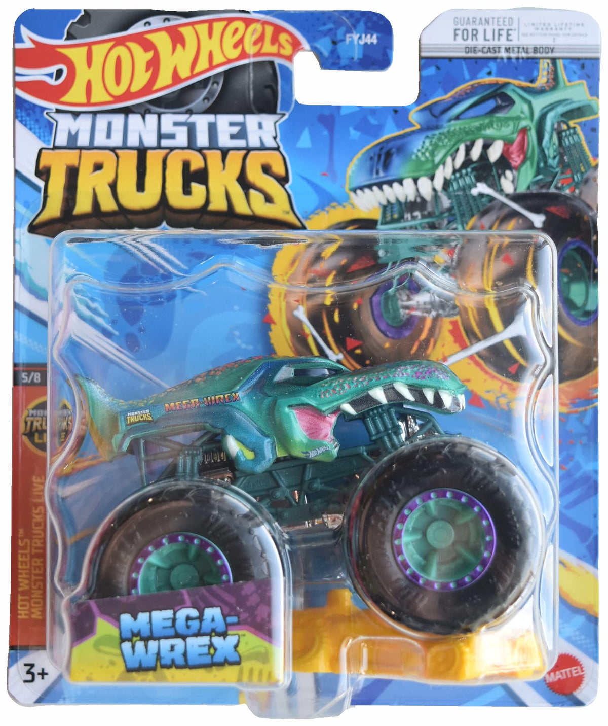 Hot Wheels Mega Wrex truck front view with bold colors for action-packed play