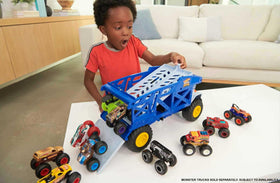 Hot Wheels Monster Mover front with bright yellow horn adds playful rhino-inspired style.