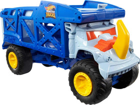 Hot Wheels Monster Mover rolling wheels showcase easy transport for 1:64 vehicles.