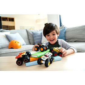 Hot Wheels Monster Trucks 4-Pack trucks front highlights vivid deco and scale.