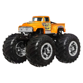 Hot Wheels Monster Trucks 4-Pack trucks side shows oversized tires for action play.