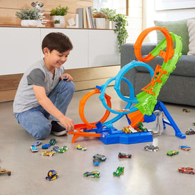 Hot Wheels motorized booster sustains momentum for longer racing bursts.