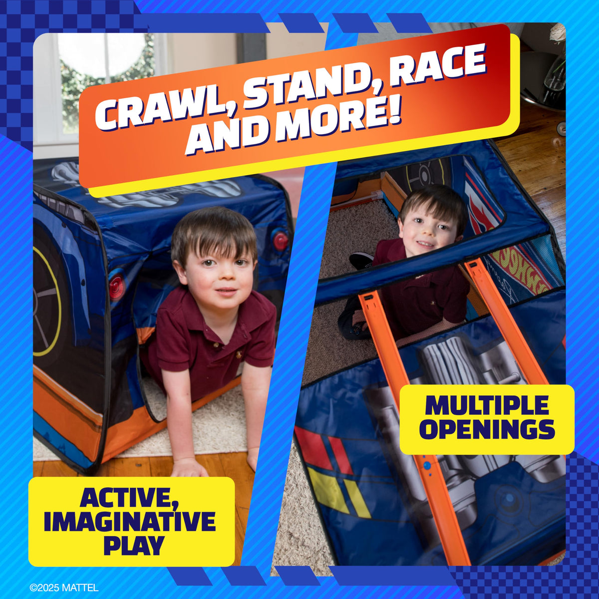 Hot Wheels Pop Up Play Tent rear entrance invites crawling and exploration