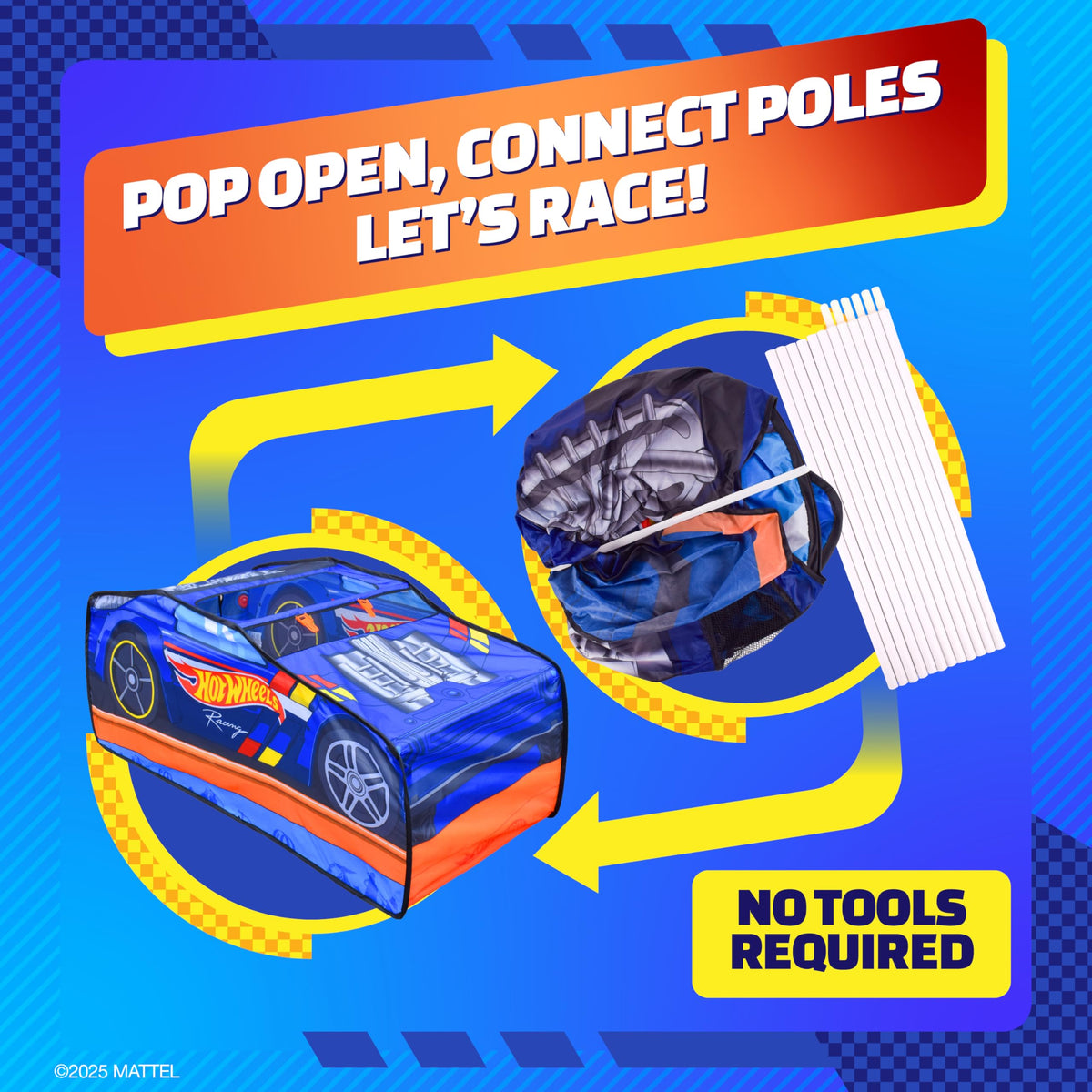 Hot Wheels Pop Up Play Tent track connection area enables quick race setups