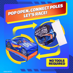 Hot Wheels Pop Up Play Tent track connection area enables quick race setups