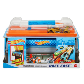 Hot Wheels Race Case open lid shows built-in storage for on-the-go play.