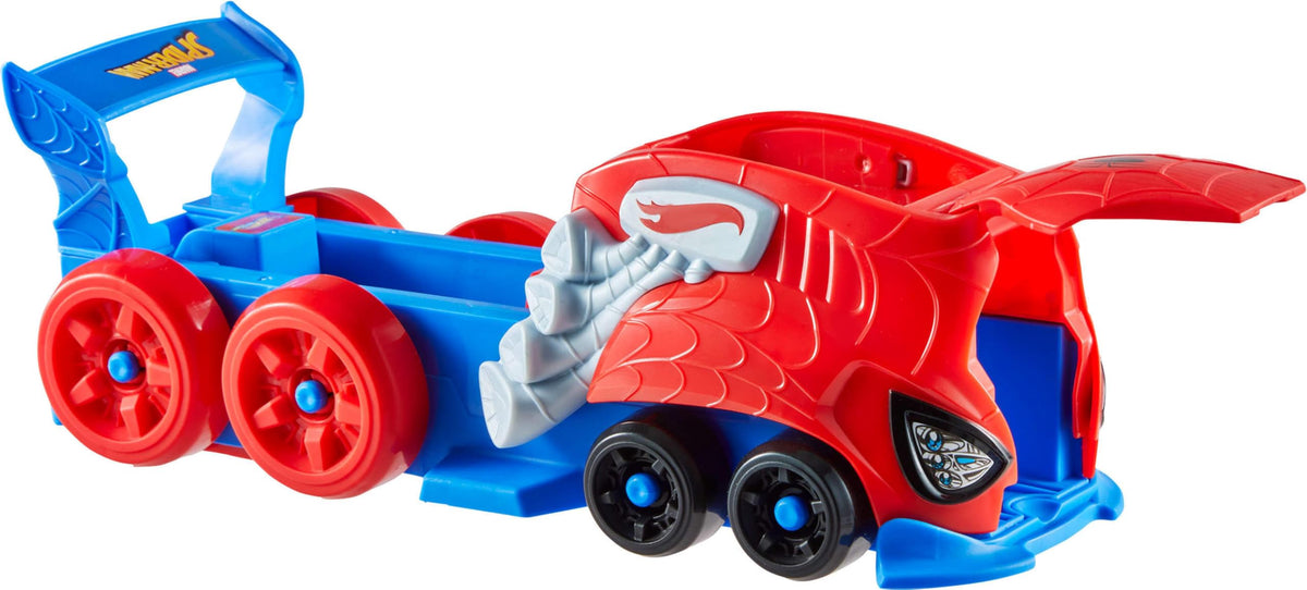 Hot Wheels RacerVerse Spider-Man vehicle with authentic Marvel graphics.
