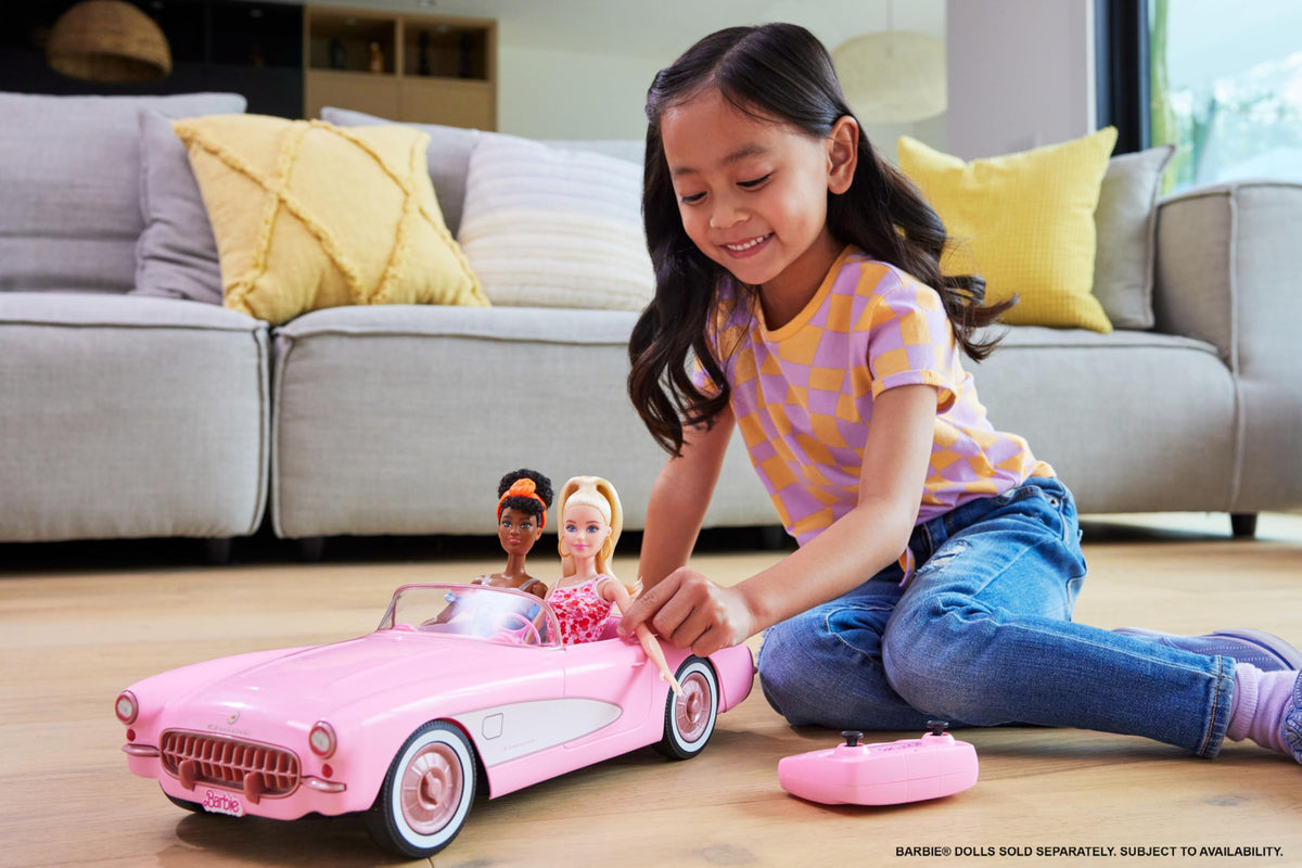 Hot Wheels RC Barbie Corvette dolls inside the car enable imaginative play.