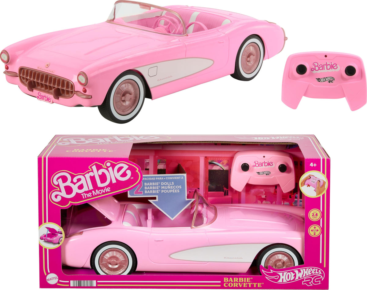 Hot Wheels RC Barbie Corvette front seats with two dolls ready for a road trip.