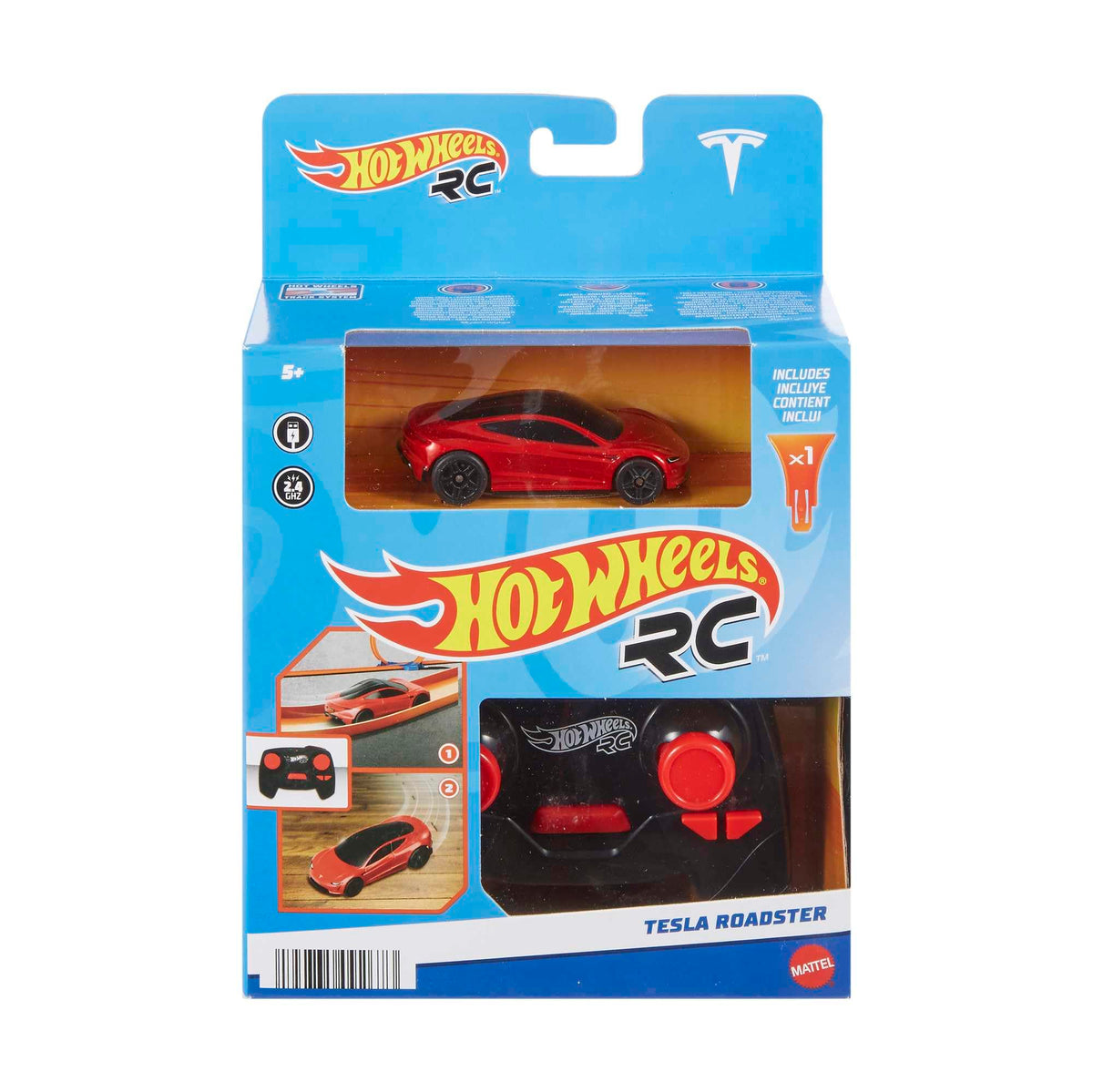 Hot Wheels RC Tesla Roadster controller included for precise control.