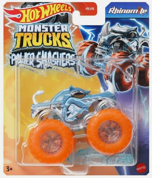 Hot Wheels Rhinomite 1:64 scale monster truck in action for epic demolition play.