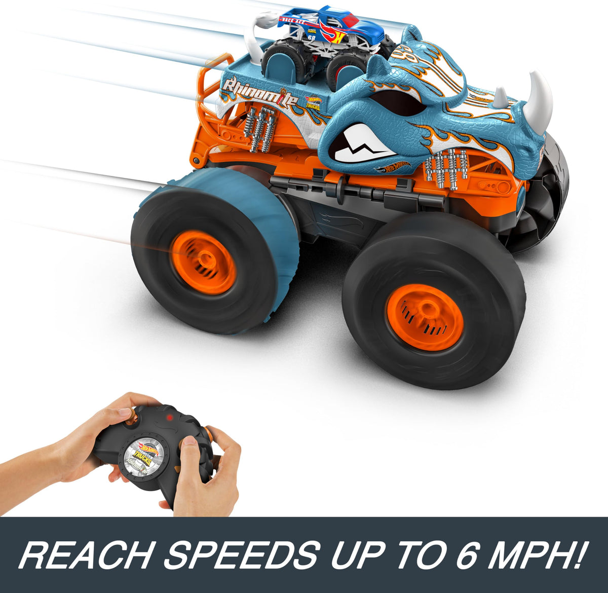Hot Wheels Rhinomite booster launches 1:64 trucks up to three feet.