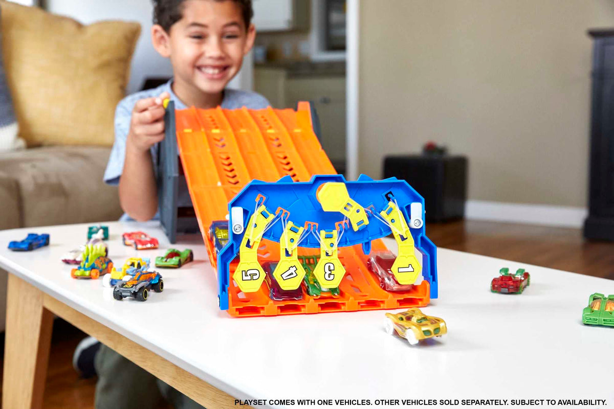 Hot Wheels Roll Out Raceway 5-lane track set for multiplayer racing.