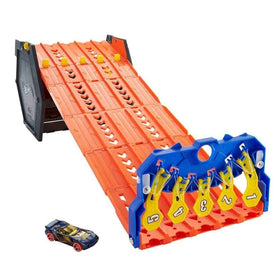 Hot Wheels Roll Out Raceway portable handle makes carrying between play areas simple.