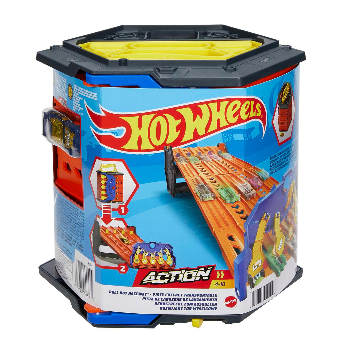 Hot Wheels Roll Out Raceway storage bucket for portable play base.