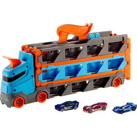 Hot Wheels Speedway Hauler back latch releases a 6-foot racing lane.