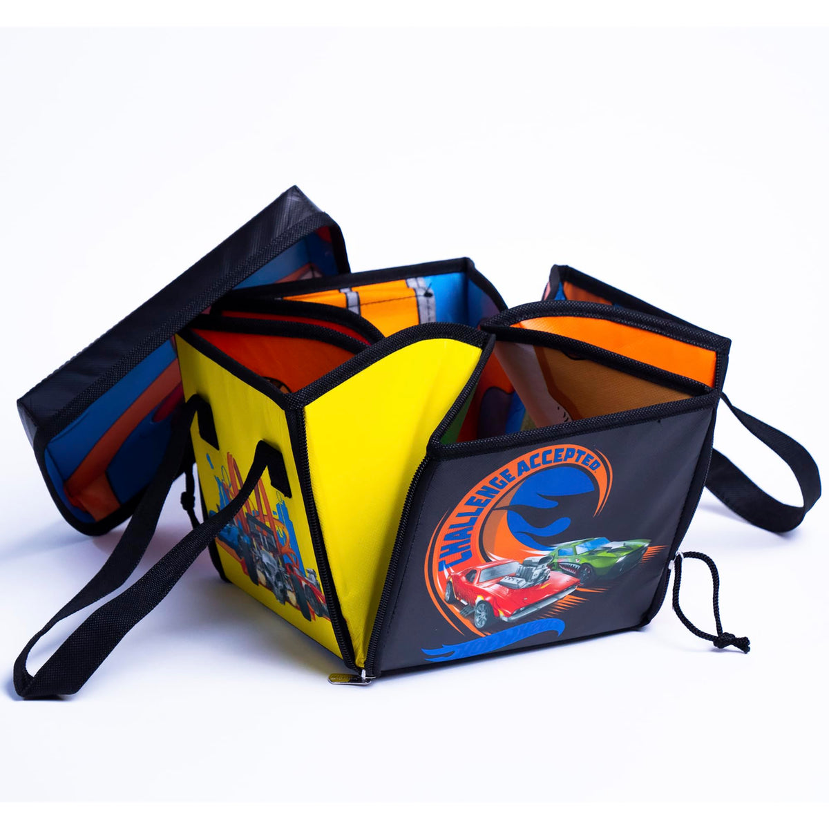 Hot Wheels Tara ZipBin Ramp It Up lid doubles as a soft crash pad during play.