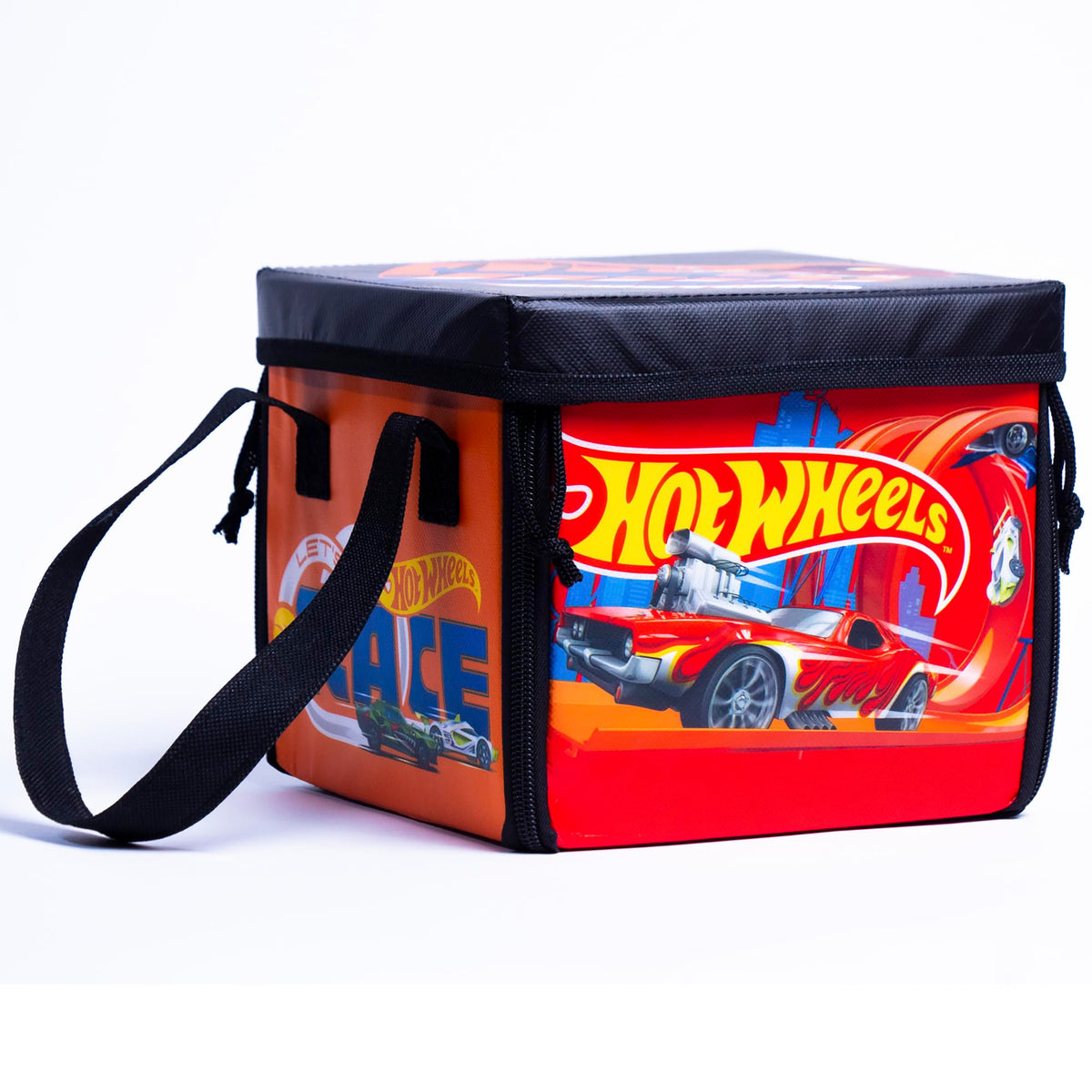 Hot Wheels Tara ZipBin Ramp It Up opens to reveal a 21x21 playmat for fast cars.