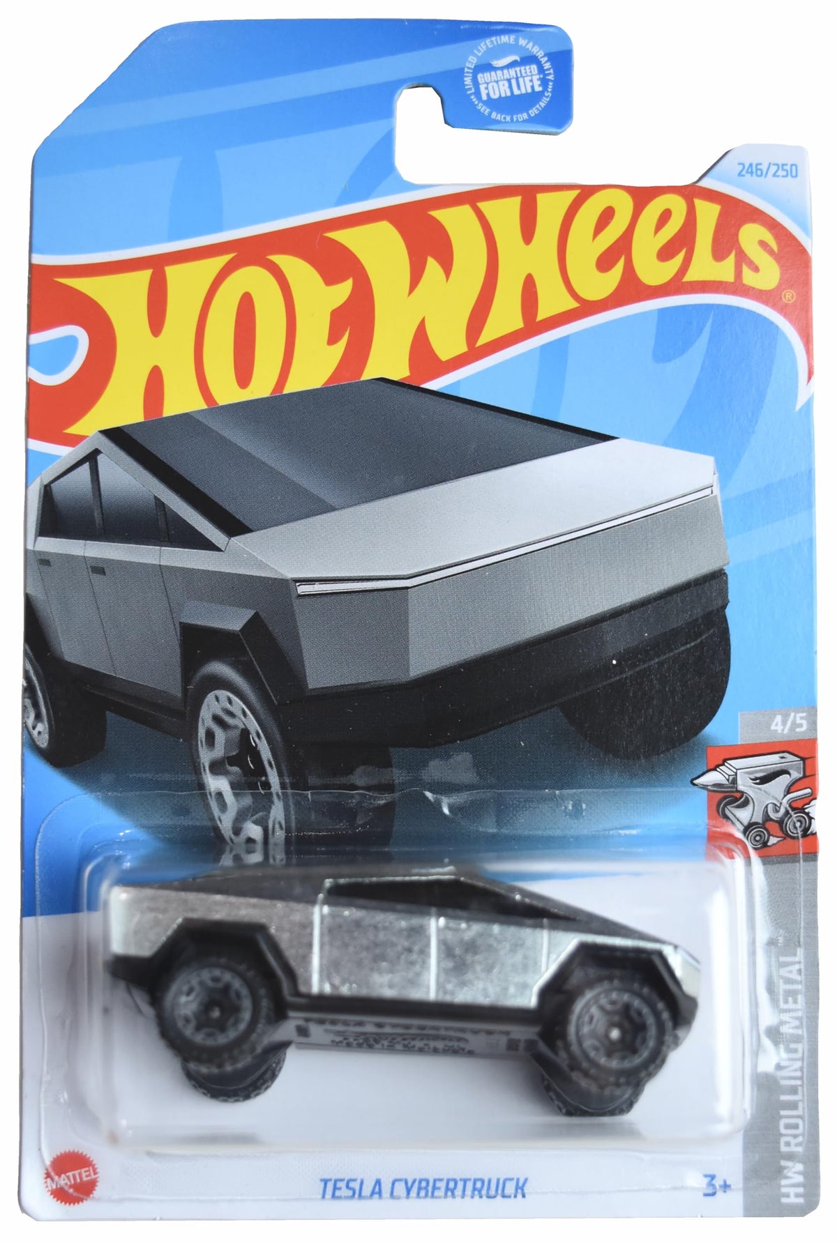 Hot Wheels Tesla Cybertruck Rolling Metal silver collectible for display and play on any shelf